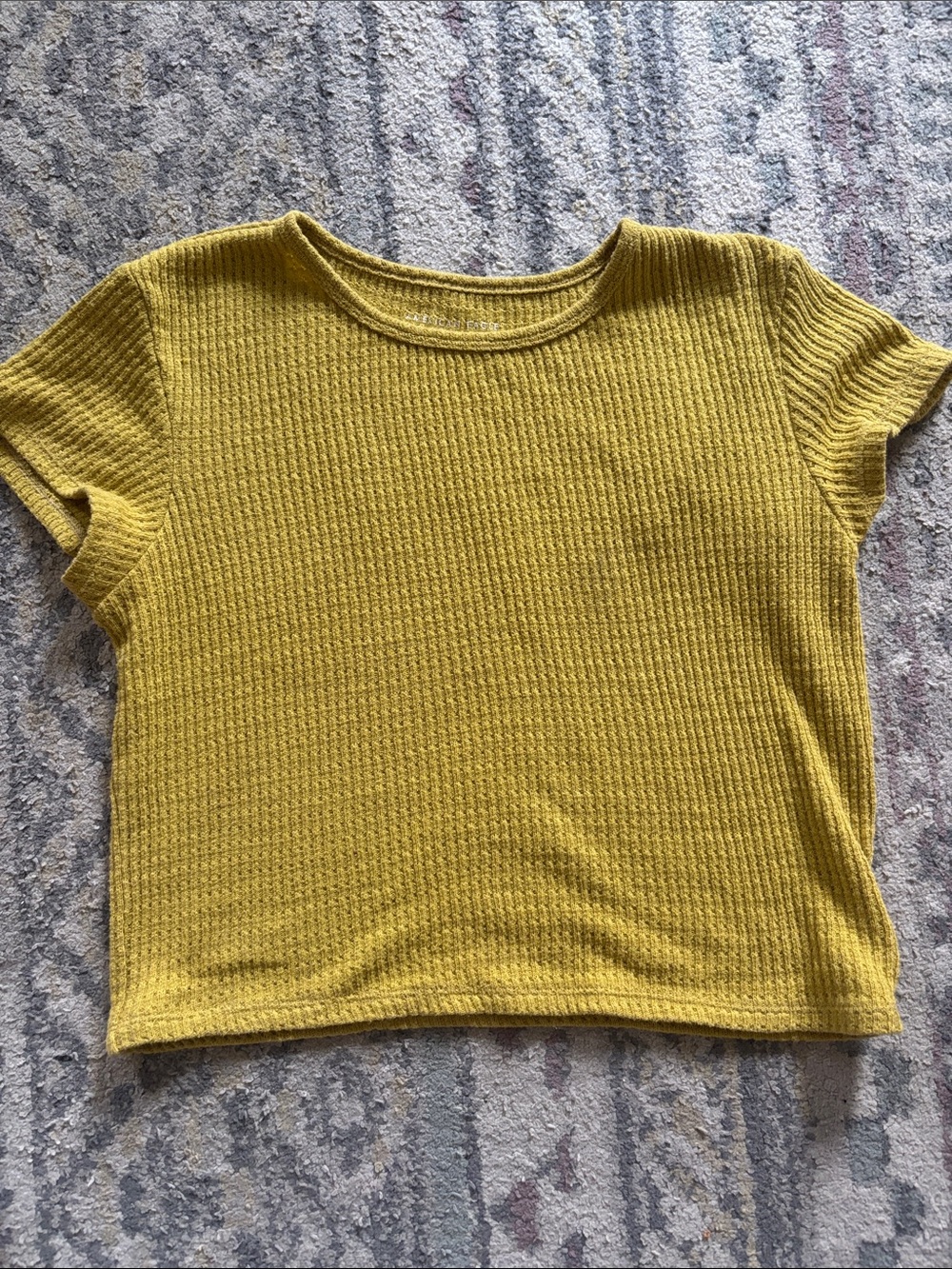 American Eagle Women's Mustard Short-Sleeve Waffle Knit Crop Top